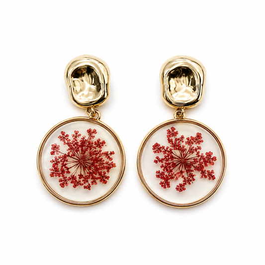 Crimson Bloom Resin Drop Earrings
