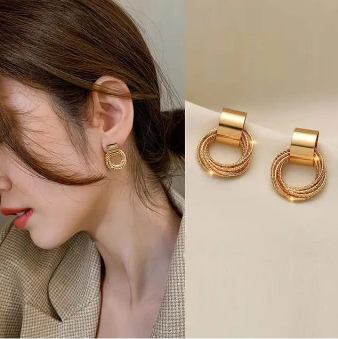 Textured Gold Circle Earrings