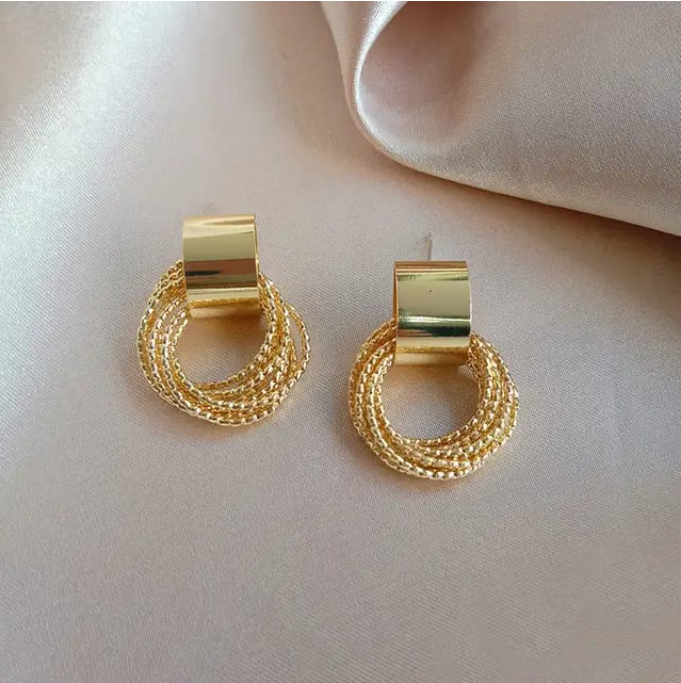 Textured Gold Circle Earrings