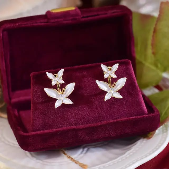 Delicate Pearl Butterfly Earrings
