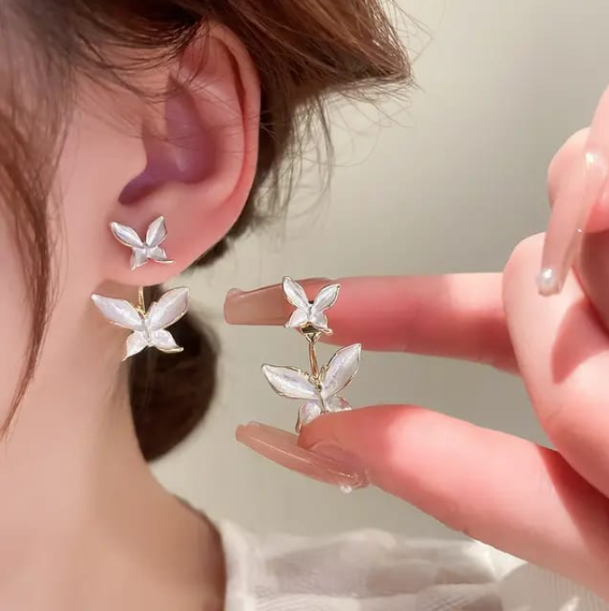 Delicate Pearl Butterfly Earrings