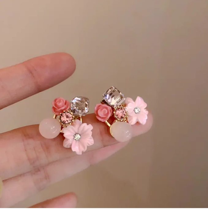 Blush Pink Floral Stud Earrings