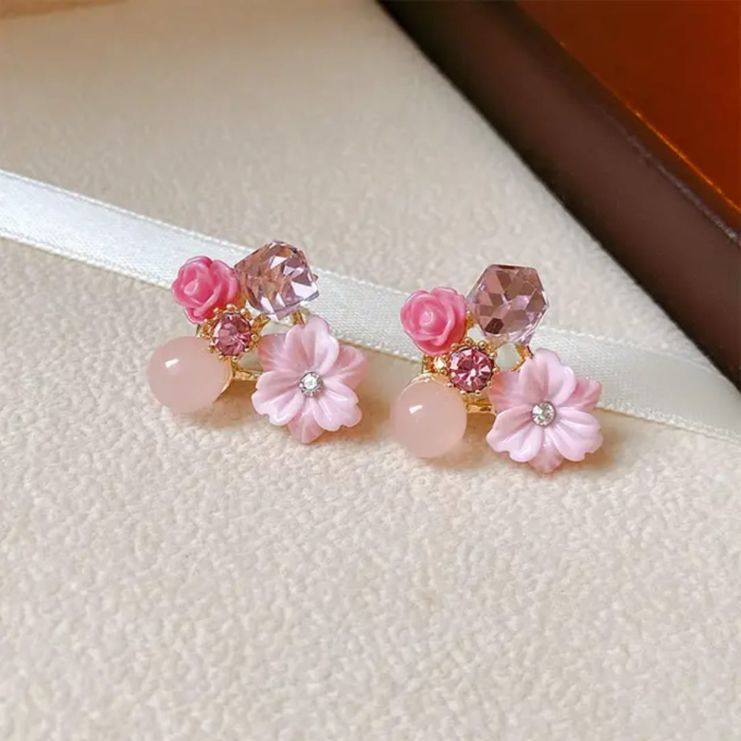 Blush Pink Floral Stud Earrings