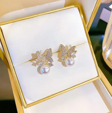 Sparkling Butterfly Pearl Earrings