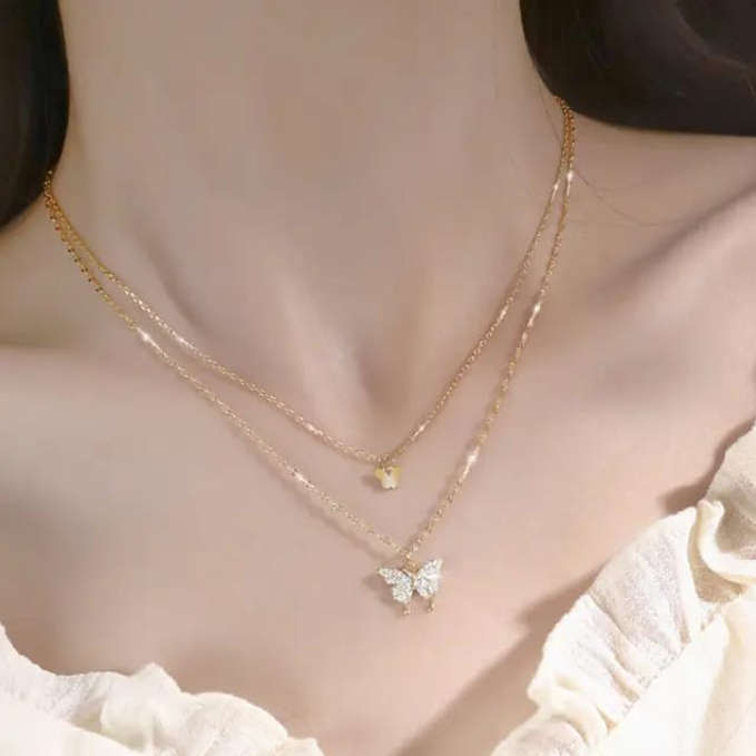 Layered Gold Butterfly Necklace