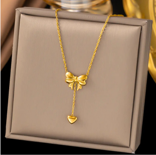 Bow Knot Heart Drop Necklace