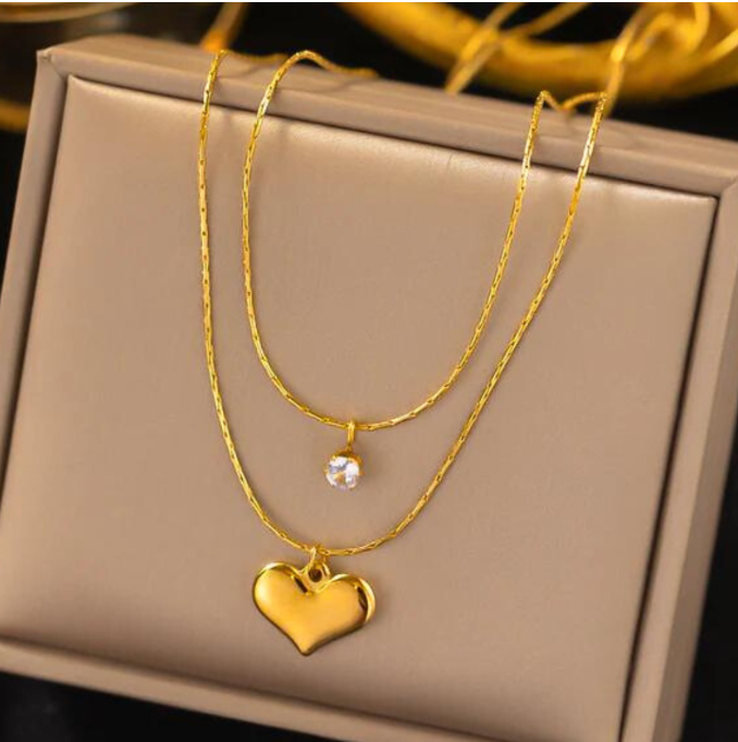 Crystal Heart Double Layered Necklace