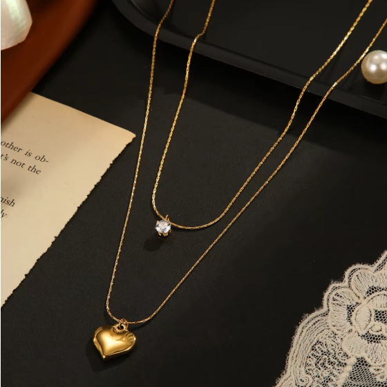 Crystal Heart Double Layered Necklace