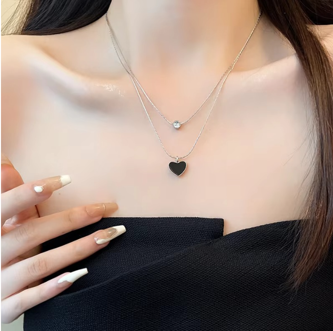 Black Heart Two Chain Necklace