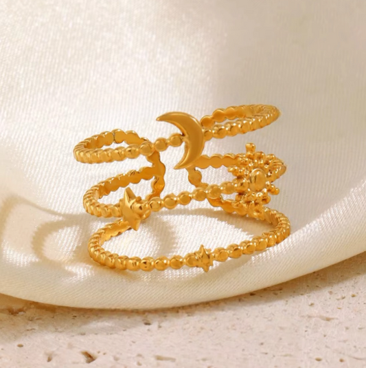 The Moon, Stars & Sun Three Layer Ring