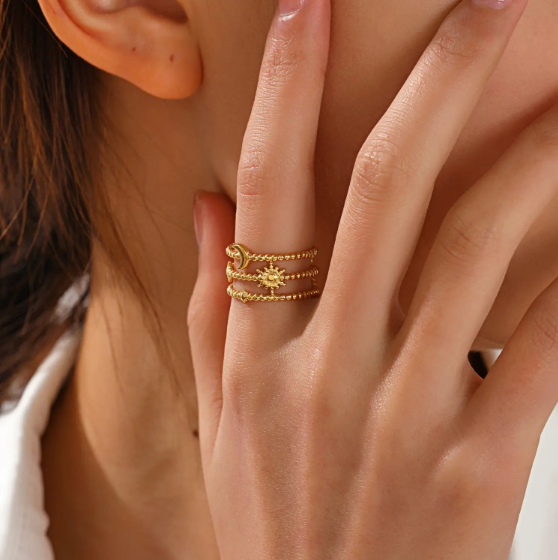The Moon, Stars & Sun Three Layer Ring