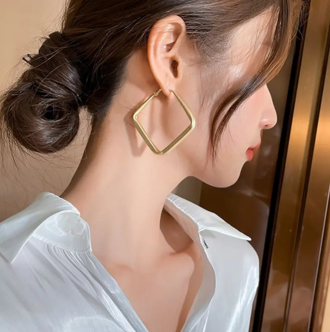 Big Square Gold Color Hoop Earrings