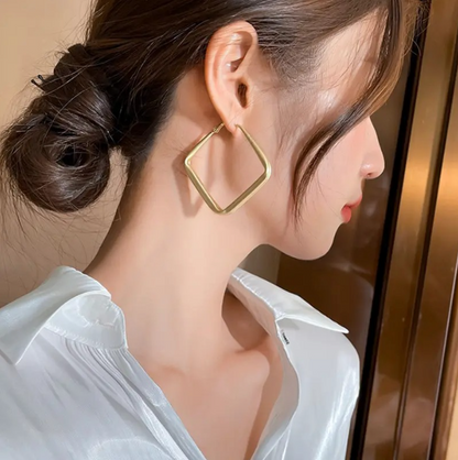 Big Square Gold Color Hoop Earrings