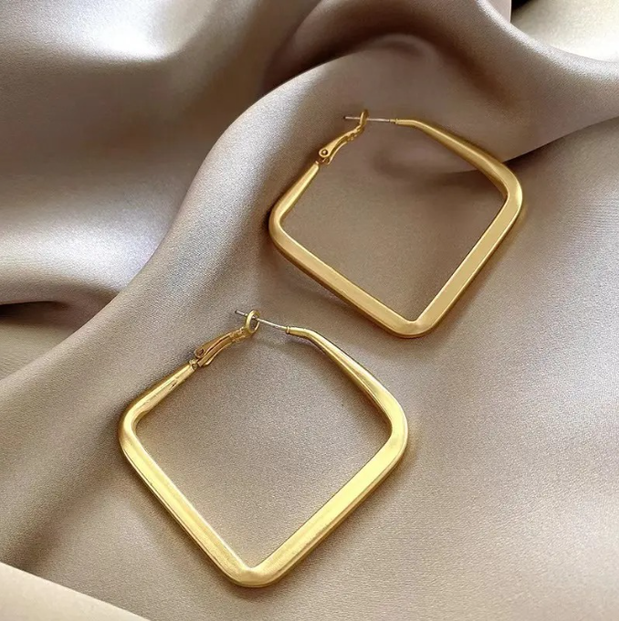 Big Square Light Matte Gold Color Hoop Earrings