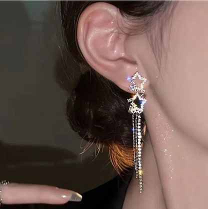 Sparkling Star Shaped Tassel Earrings