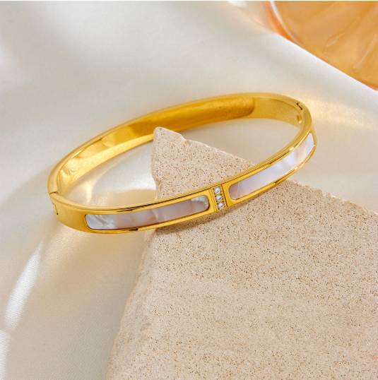 White Fritillary Shell Bangle Bracelet