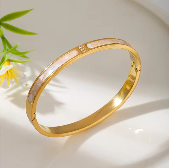 White Fritillary Shell Bangle Bracelet