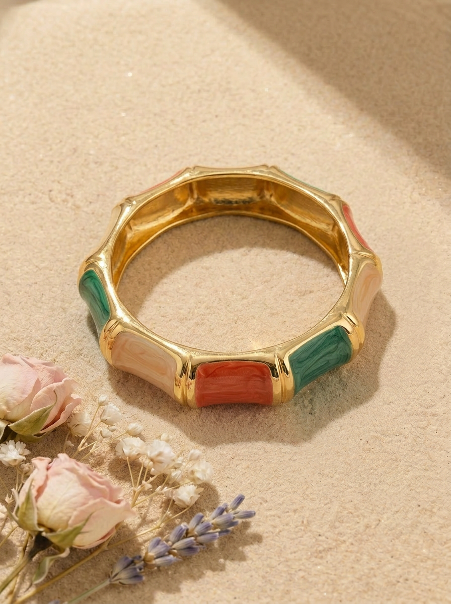 Gold Bamboo Bangle Multicolor - Flat Lay