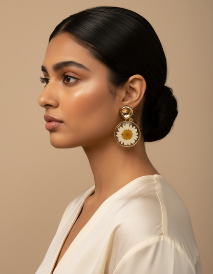 White Flower Resin Earring