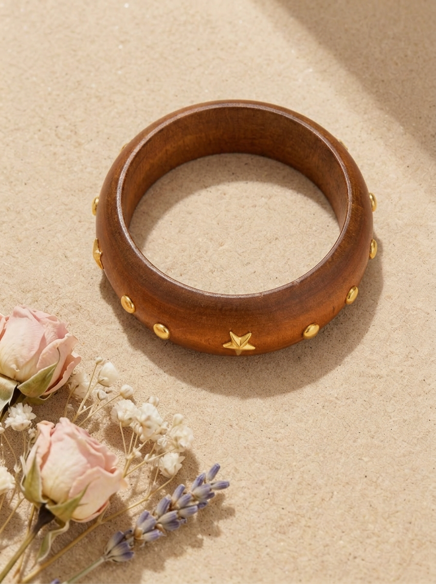 Wooden Star Bangle - Close Up