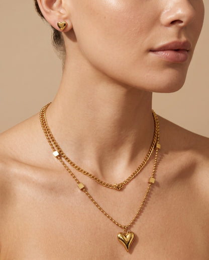 Heart Double Necklace Set - close-up