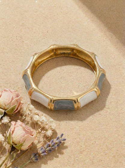 Gold White and Grey Bamboo Bangle - Flat Lay