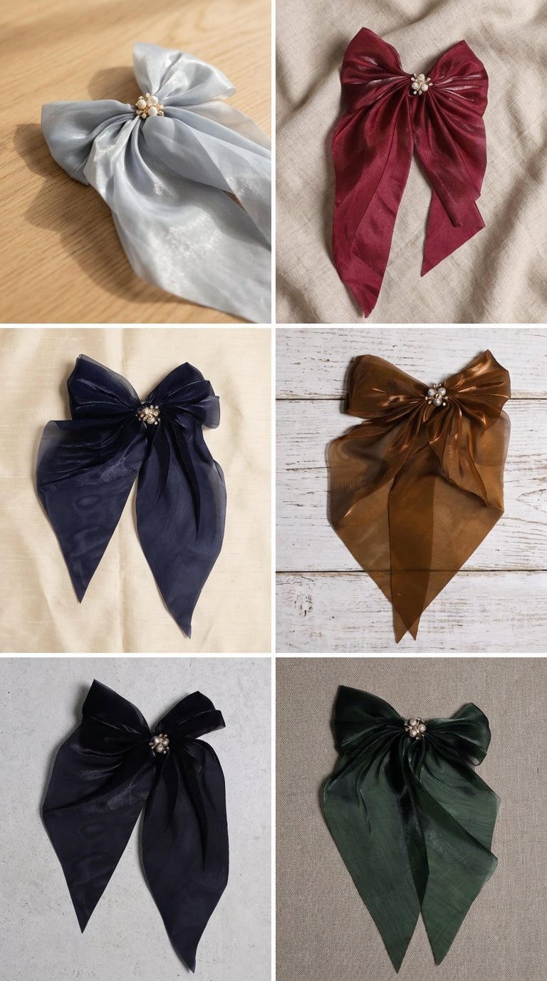 Luxe Pearl Satin Bow Hair Clips