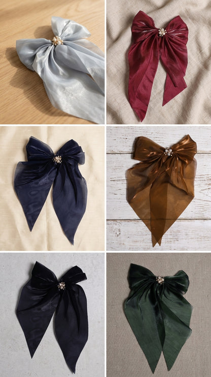 Luxe Pearl Satin Bow Hair Clips