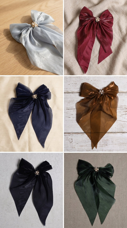 Luxe Pearl Satin Bow Hair Clips