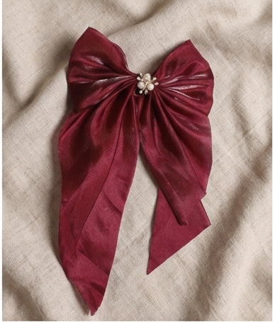 Luxe Pearl Satin Bow Hair Clips