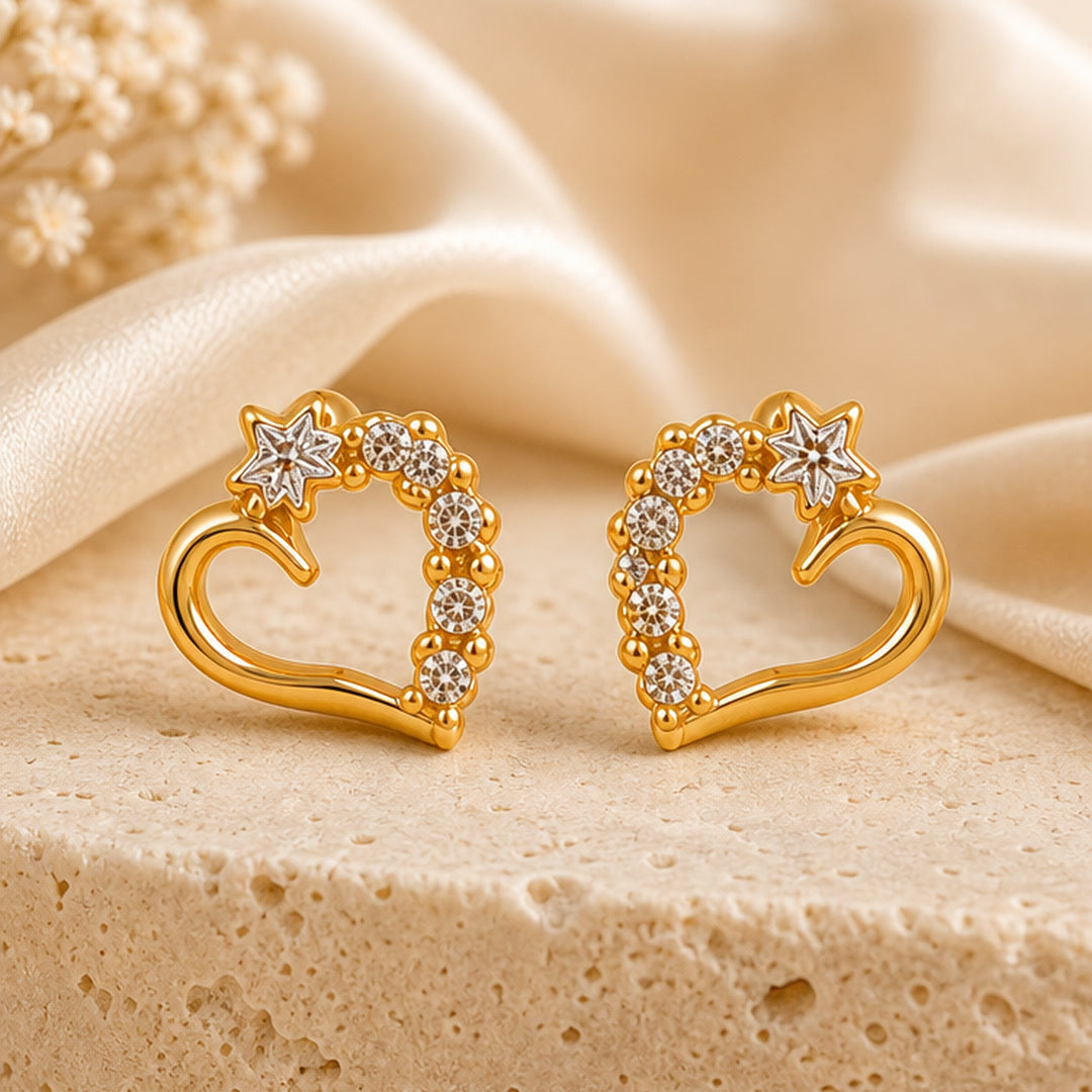 Example pair from the earrings combo: heart studs (designs vary)