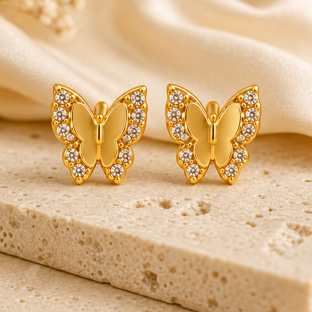 Example pair from the earrings combo: butterfly studs (designs vary)