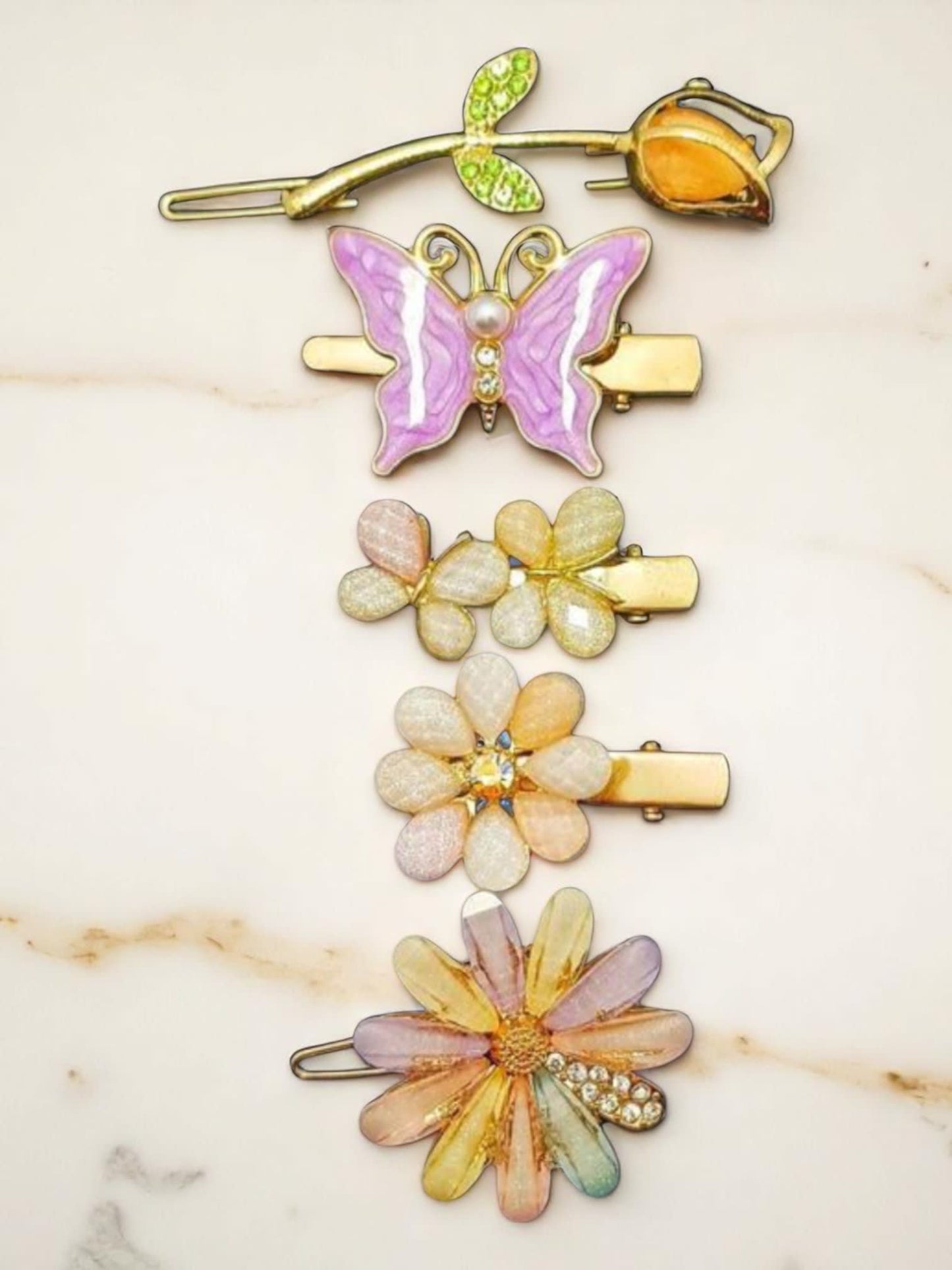 Set of 5 Multicolor Floral & Butterfly Hair Clips