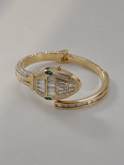 Snake Watch Bracelet – close-up video of the gold serpent and crystal stones