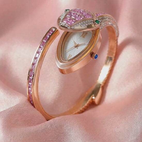 Pink Snake Watch Bracelet – video with the head lifted to show the watch