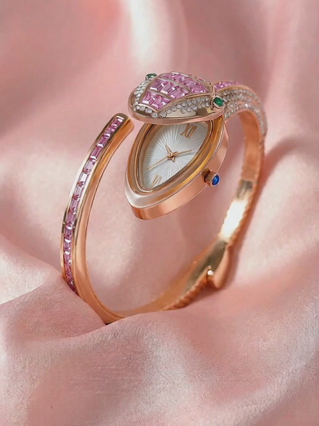 Pink Snake Watch Bracelet – video with the head lifted to show the watch