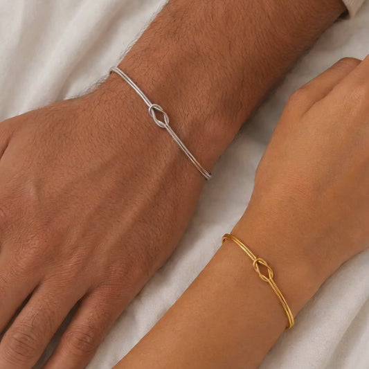 Unisex Knot Bracelet – silver on his wrist, gold on hers