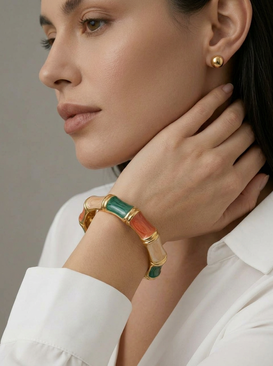 Gold Bamboo Bangle Multicolor - Close Up