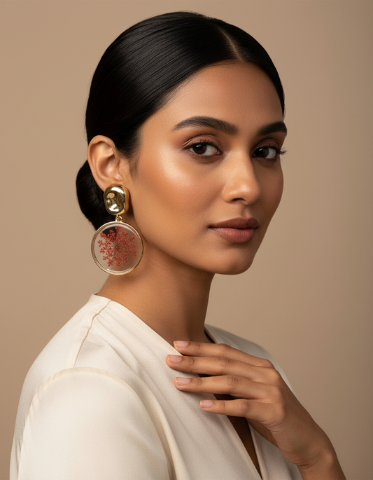Crimson Bloom Resin Drop Earrings