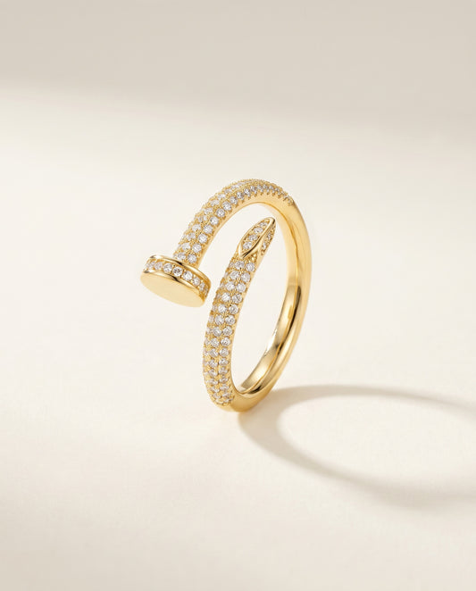 Pave Nail Wrap Ring - gold wrap-around ring with full pave crystals