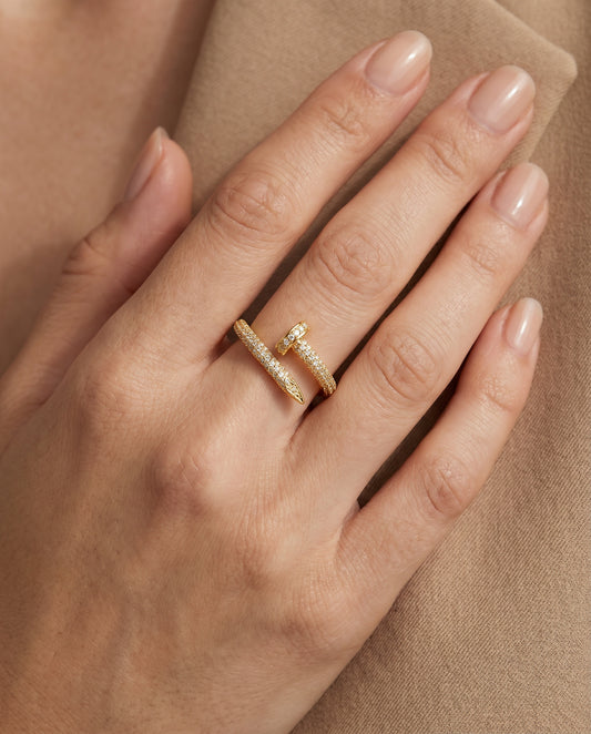 Pave Nail Wrap Ring worn on finger
