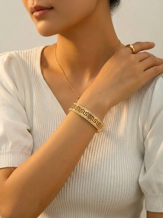 Greek Key Bangle - On Model