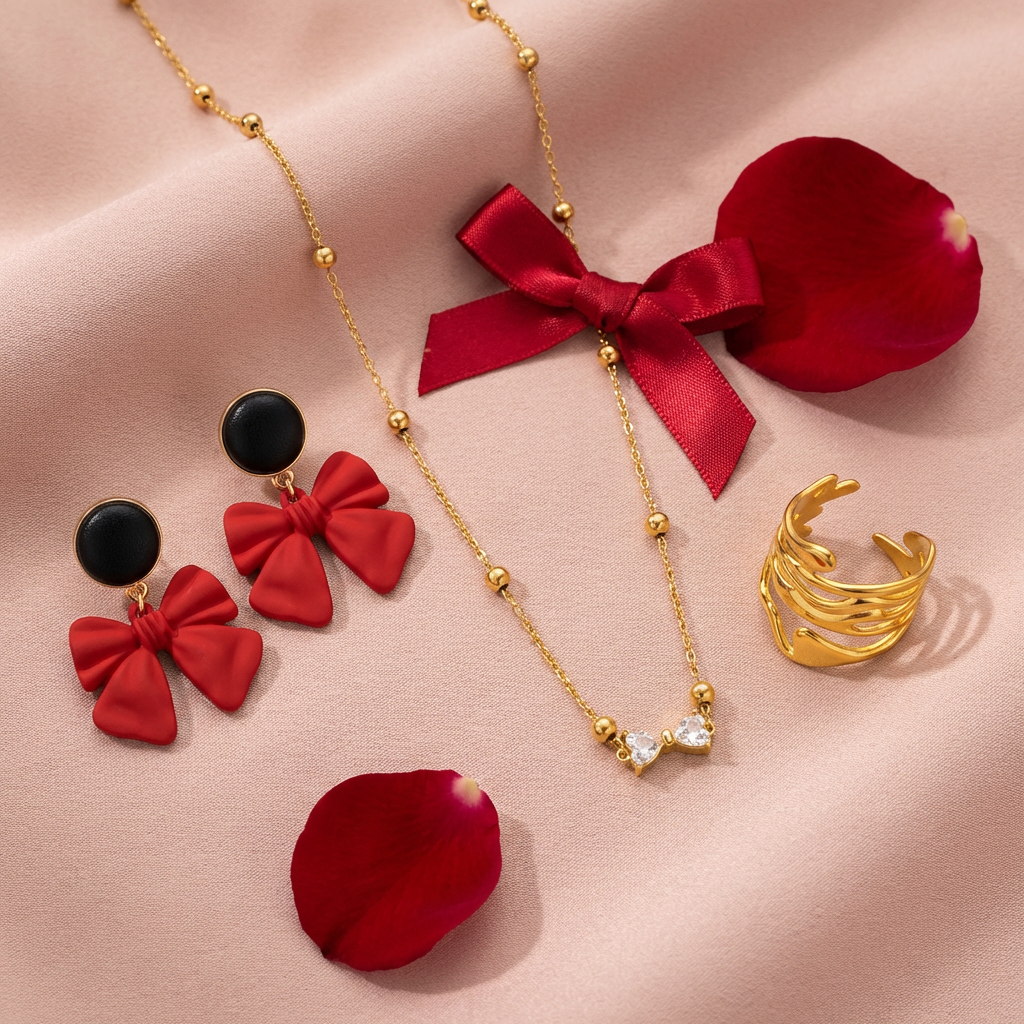 Power Bow - Necklace, Earrings & Ring Combo - Complete Set