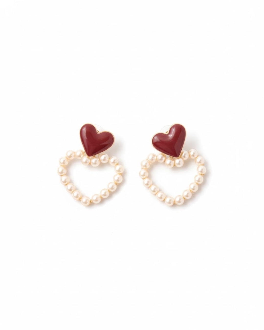 Wine Heart Pearl Drop Earrings