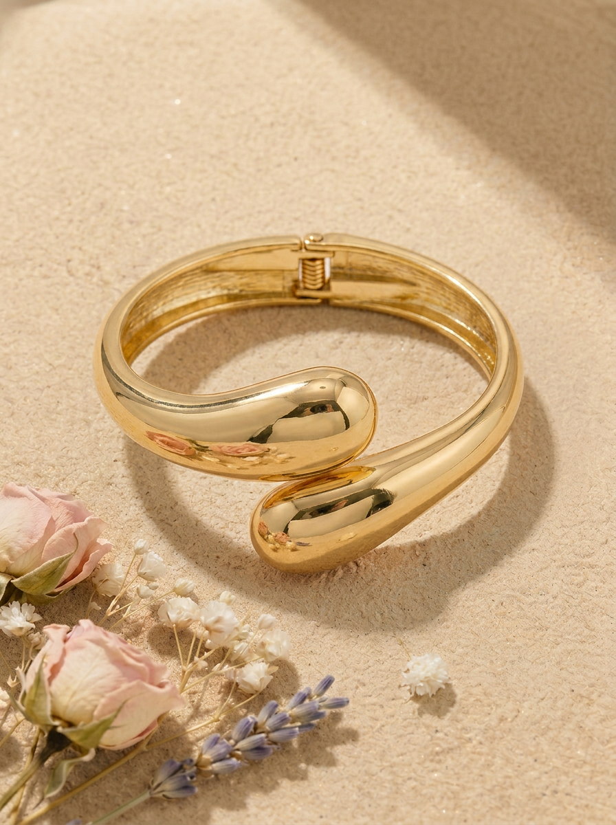 Gold Teardrop Bangle - Flat Lay