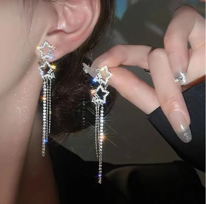 Sparkling Star Shaped Tassel Earrings
